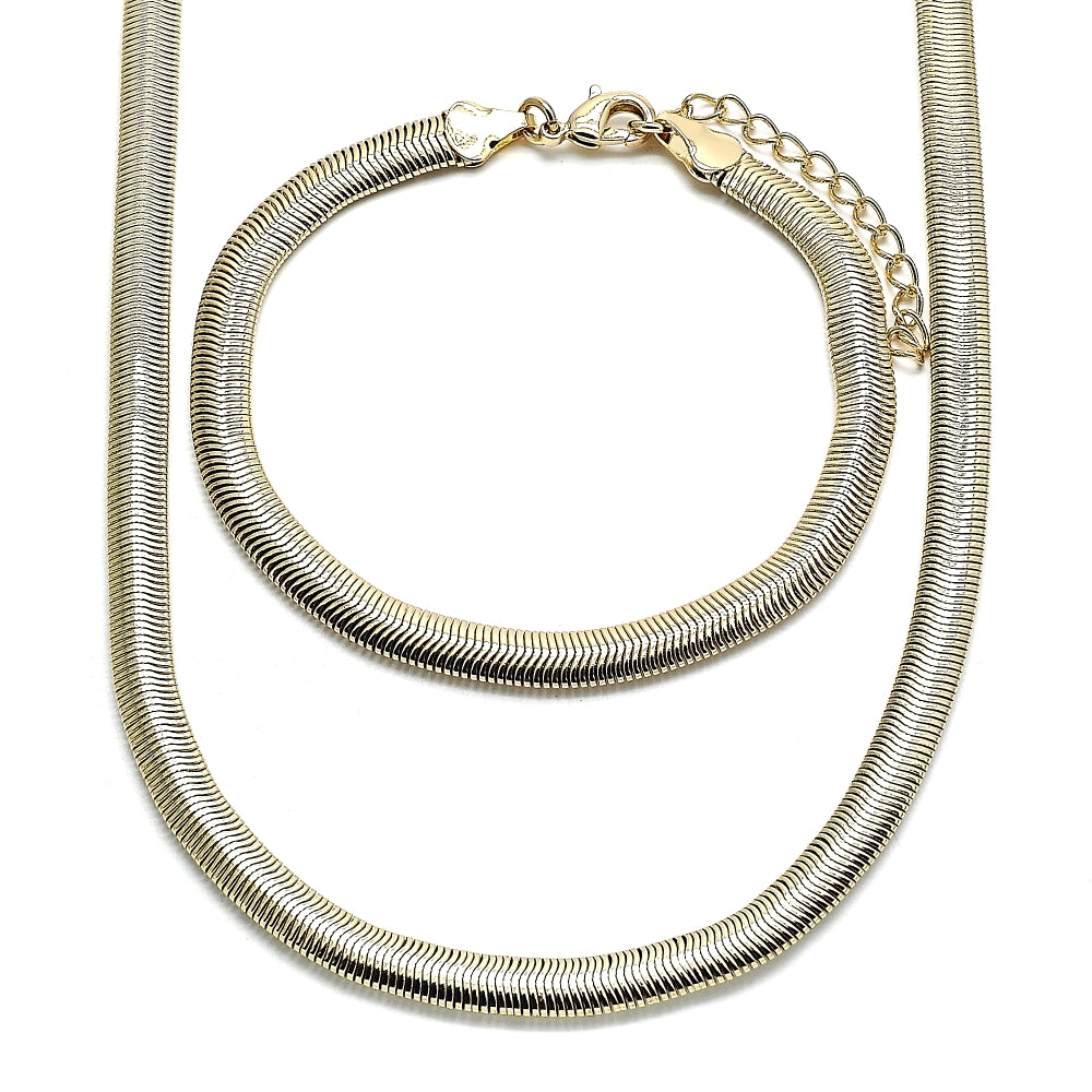 Oro Laminado Necklace and Bracelet, Gold Filled Style Rat Tail Design, Polished, Golden Finish