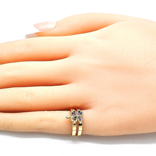 Oro Laminado Baby Ring, Gold Filled Style Four-leaf Clover Design, with Multicolor Micro Pave, Polished, Golden Finish
