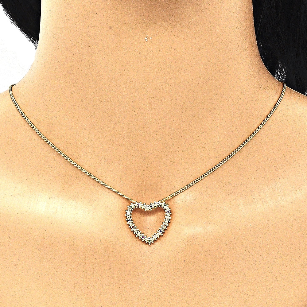 Oro Laminado Pendant Necklace, Gold Filled Style Heart Design, with Multicolor Micro Pave, Polished, Golden Finish