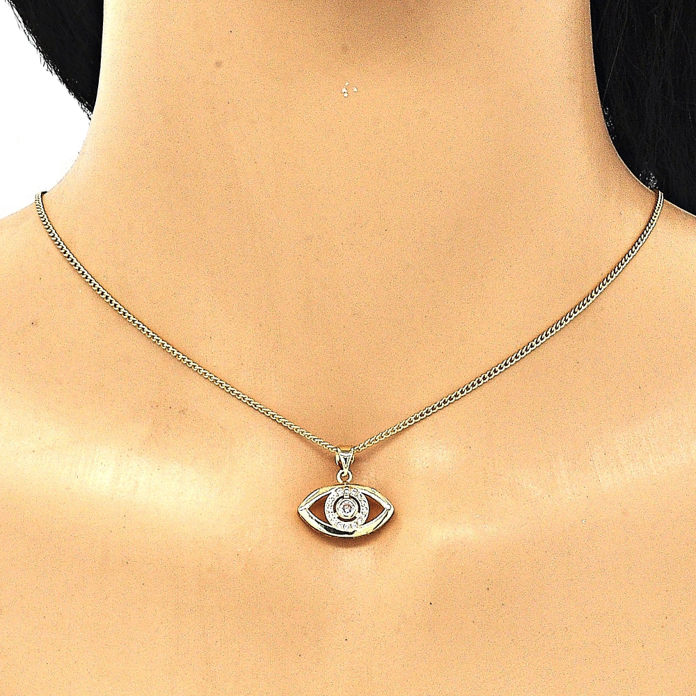Oro Laminado Pendant Necklace, Gold Filled Style with White Micro Pave, Polished, Golden Finish
