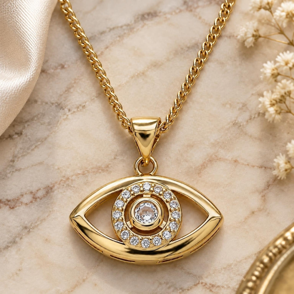 Oro Laminado Pendant Necklace, Gold Filled Style with White Micro Pave, Polished, Golden Finish