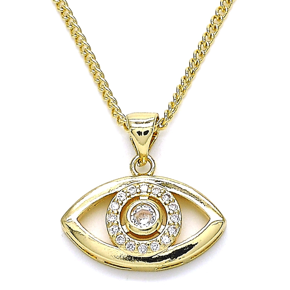Oro Laminado Pendant Necklace, Gold Filled Style with White Micro Pave, Polished, Golden Finish