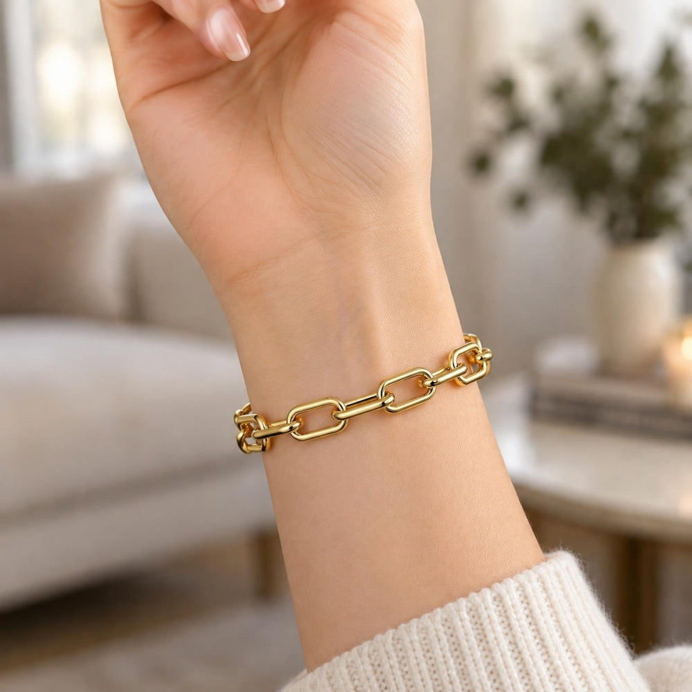 Oro Laminado Basic Bracelet, Gold Filled Style Paperclip Design, Polished, Golden Finish