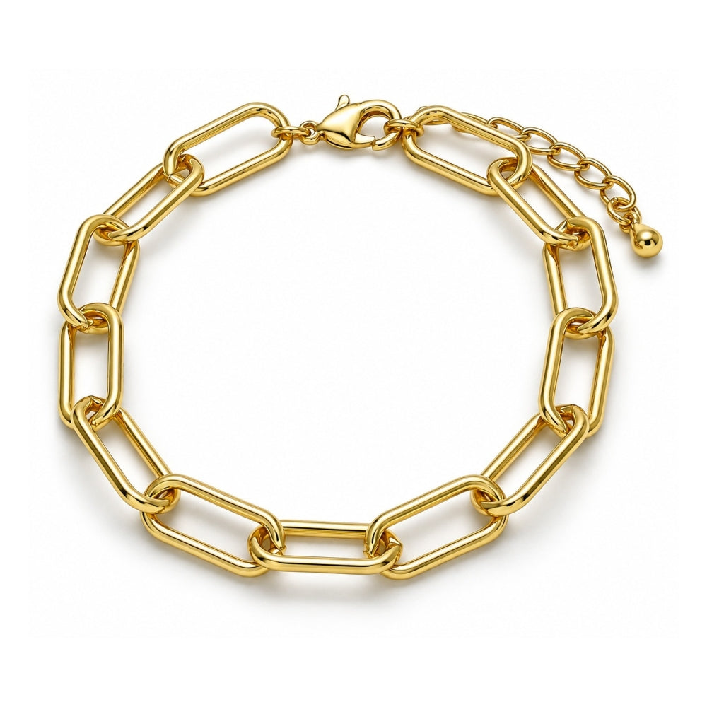 Oro Laminado Basic Bracelet, Gold Filled Style Paperclip Design, Polished, Golden Finish