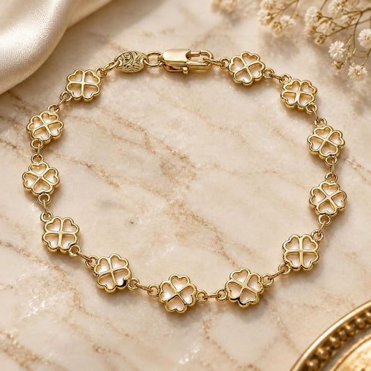 Oro Laminado Fancy Bracelet, Gold Filled Style Four-leaf Clover Design, Polished, Golden Finish