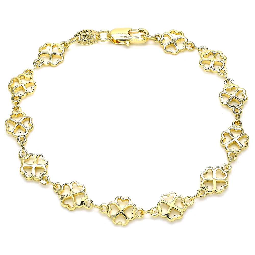 Oro Laminado Fancy Bracelet, Gold Filled Style Four-leaf Clover Design, Polished, Golden Finish