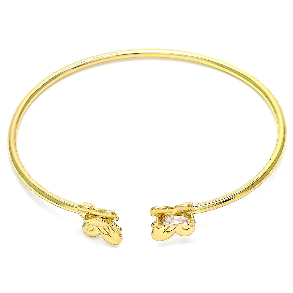 Oro Laminado Individual Bangle, Gold Filled Style Butterfly Design, with White Micro Pave, Polished, Golden Finish