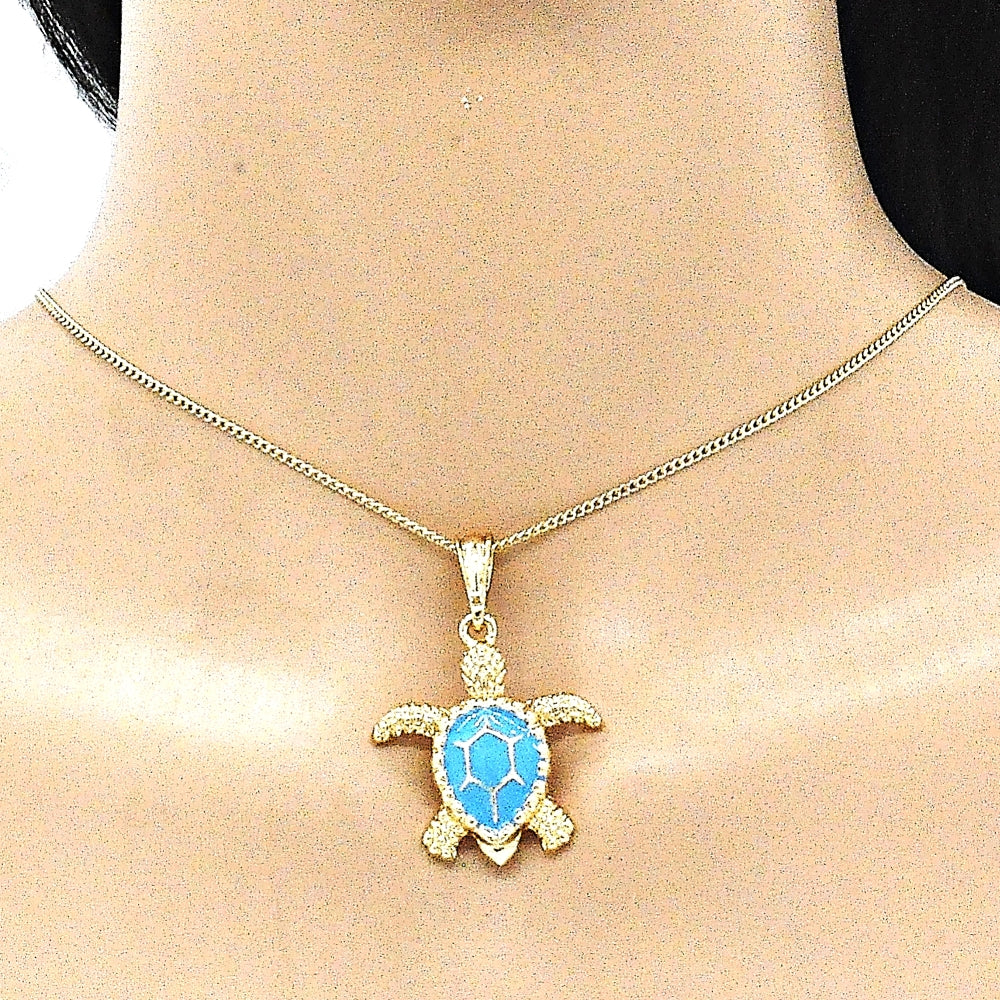 Oro Laminado Pendant Necklace, Gold Filled Style Turtle Design, Polished, Golden Finish