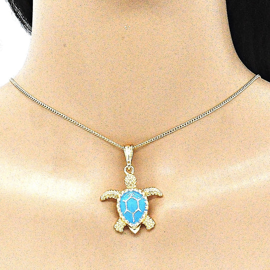 Oro Laminado Pendant Necklace, Gold Filled Style Turtle Design, Polished, Golden Finish