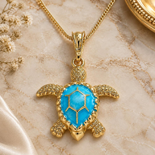 Oro Laminado Pendant Necklace, Gold Filled Style Turtle Design, Polished, Golden Finish