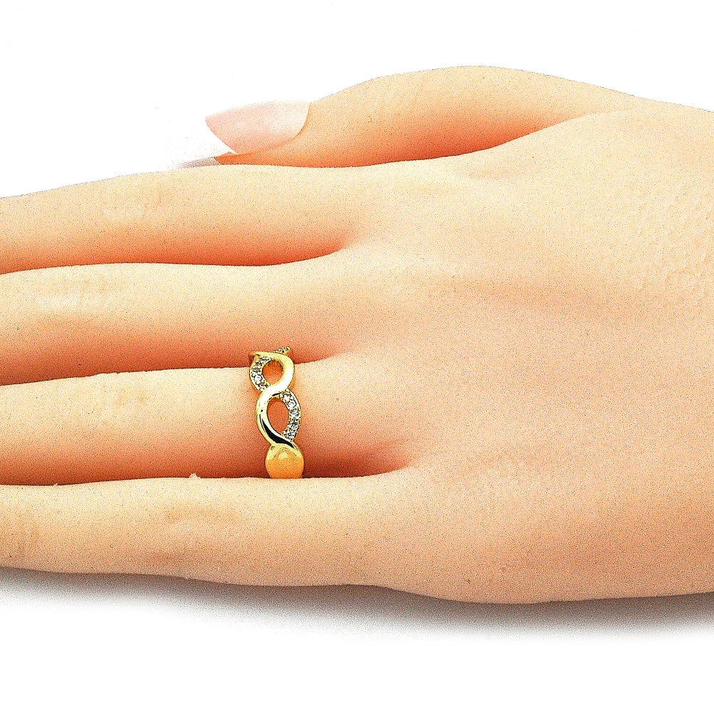 Oro Laminado Multi Stone Ring, Gold Filled Style Infinite Design, with White Micro Pave, Polished, Golden Finish