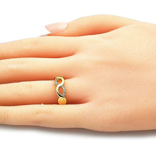 Oro Laminado Multi Stone Ring, Gold Filled Style Infinite Design, with White Micro Pave, Polished, Golden Finish