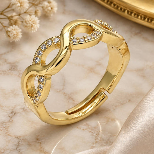 Oro Laminado Multi Stone Ring, Gold Filled Style Infinite Design, with White Micro Pave, Polished, Golden Finish