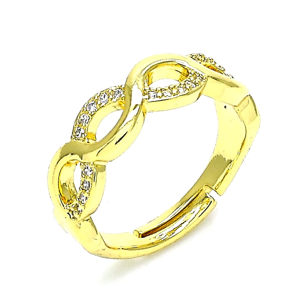 Oro Laminado Multi Stone Ring, Gold Filled Style Infinite Design, with White Micro Pave, Polished, Golden Finish
