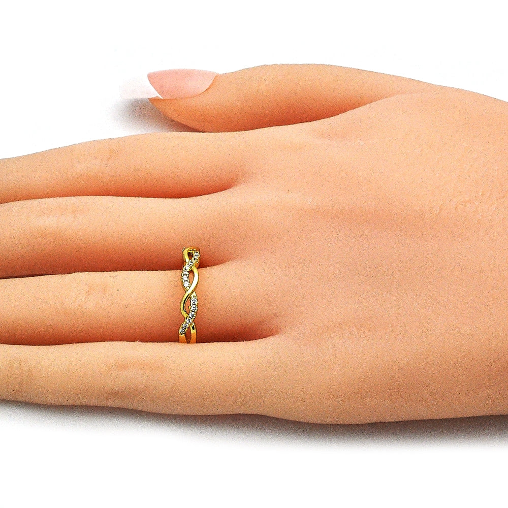 Oro Laminado Multi Stone Ring, Gold Filled Style Infinite Design, with White Micro Pave, Polished, Golden Finish
