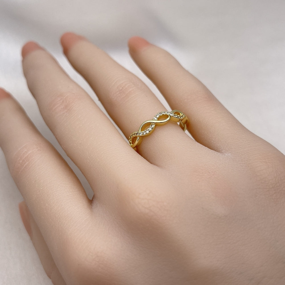 Oro Laminado Multi Stone Ring, Gold Filled Style Infinite Design, with White Micro Pave, Polished, Golden Finish