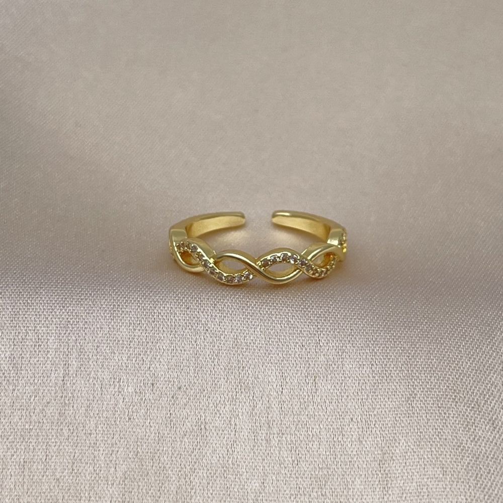 Oro Laminado Multi Stone Ring, Gold Filled Style Infinite Design, with White Micro Pave, Polished, Golden Finish