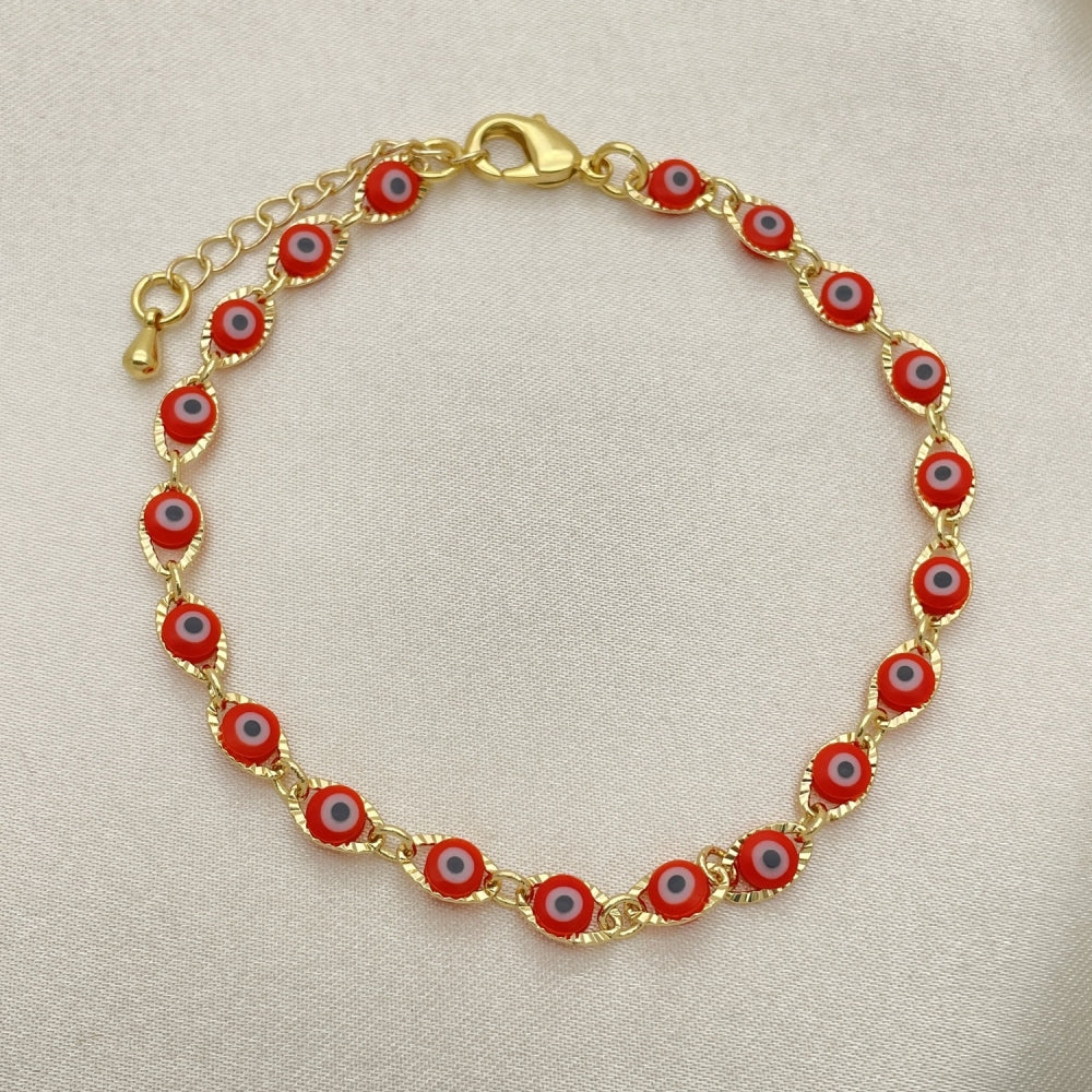 Oro Laminado Fancy Bracelet, Gold Filled Style Evil Eye Design, Red Resin Finish, Golden Finish