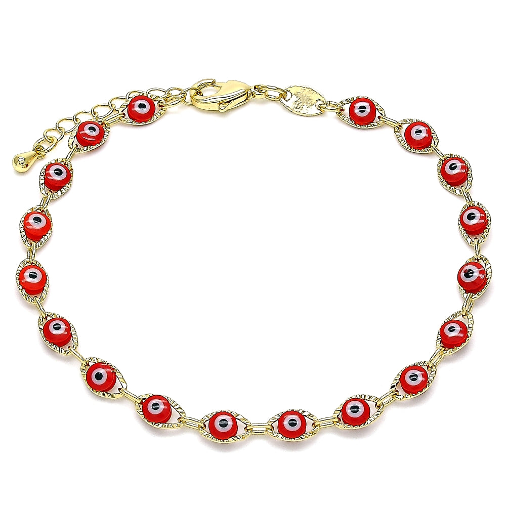 Oro Laminado Fancy Bracelet, Gold Filled Style Evil Eye Design, Red Resin Finish, Golden Finish