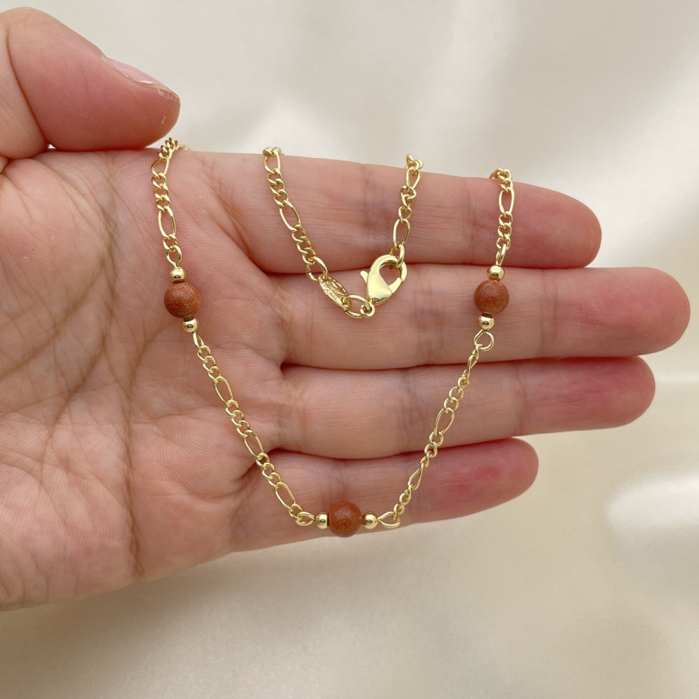Oro Laminado Fancy Necklace, Gold Filled Style Ball Design, with Brown Goldstone Venturina, Polished, Golden Finish
