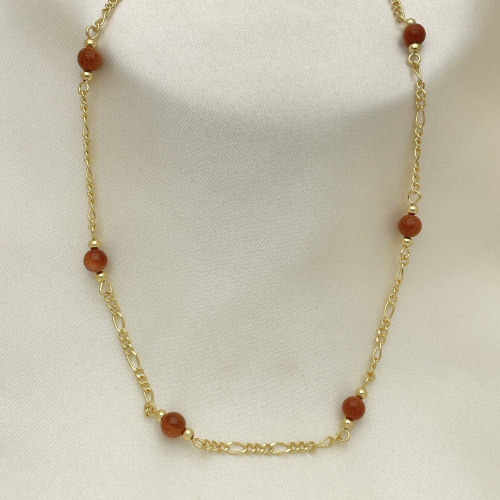 Oro Laminado Fancy Necklace, Gold Filled Style Ball Design, with Brown Goldstone Venturina, Polished, Golden Finish