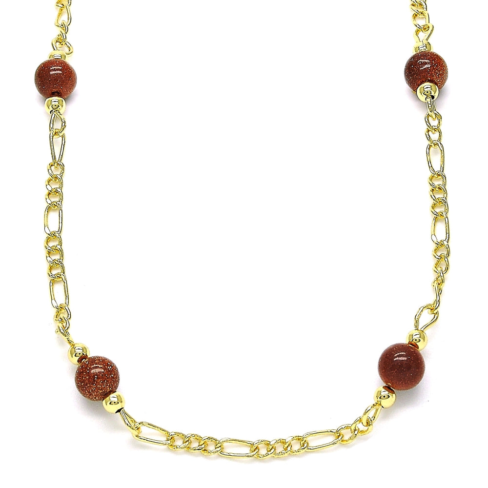 Oro Laminado Fancy Necklace, Gold Filled Style Ball Design, with Brown Goldstone Venturina, Polished, Golden Finish