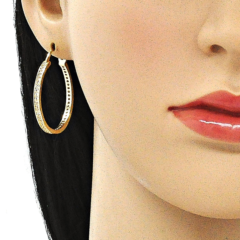 Oro Laminado Medium Hoop, Gold Filled Style with White Micro Pave, Polished, Golden Finish