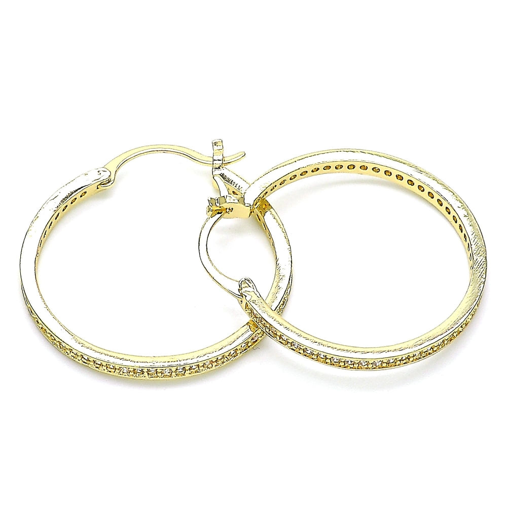 Oro Laminado Medium Hoop, Gold Filled Style with White Micro Pave, Polished, Golden Finish