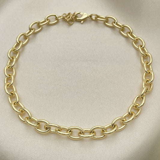 Oro Laminado Basic Anklet, Gold Filled Style Paperclip Design, Polished, Golden Finish