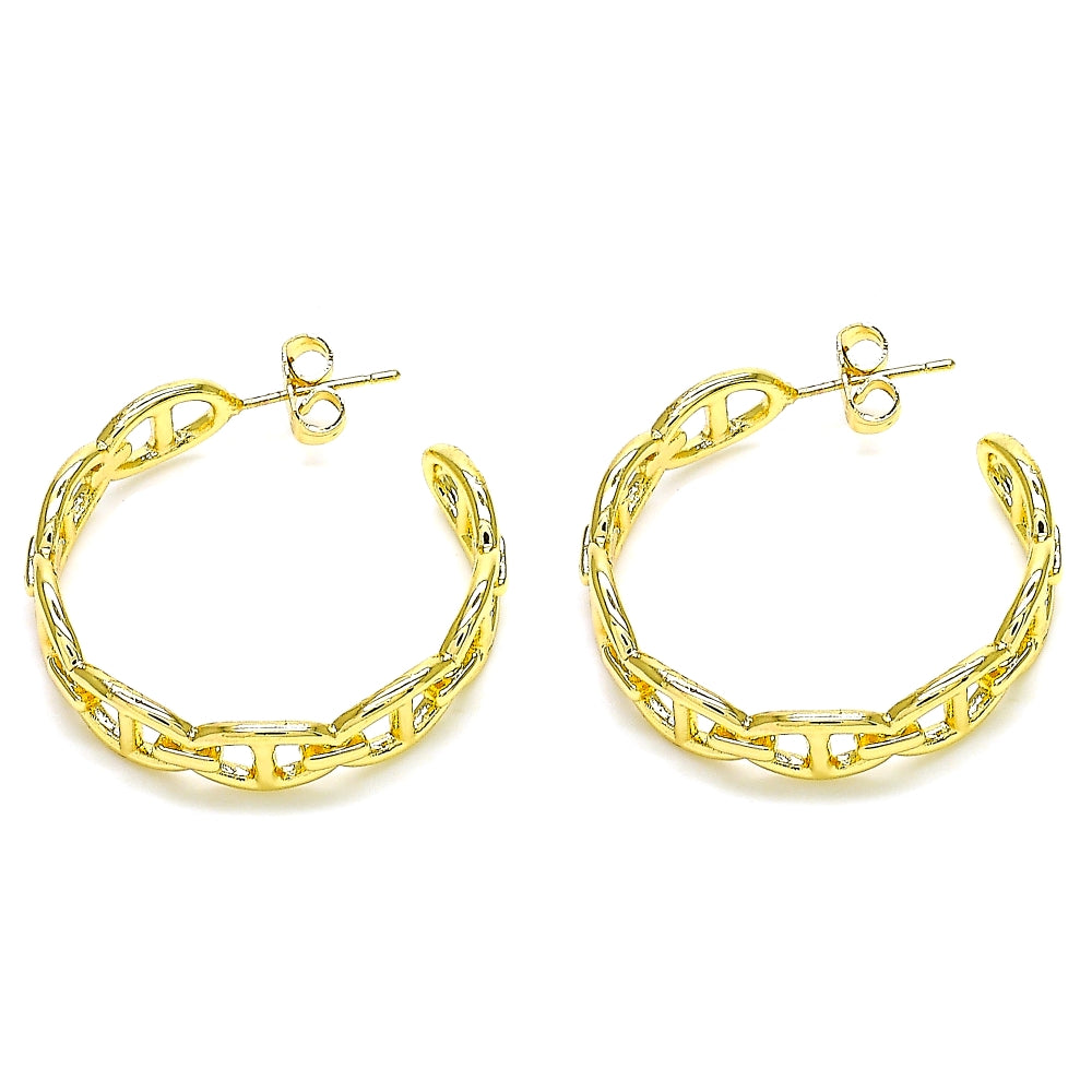 Oro Laminado Stud Earring, Gold Filled Style Puff Mariner Design, Polished, Golden Finish