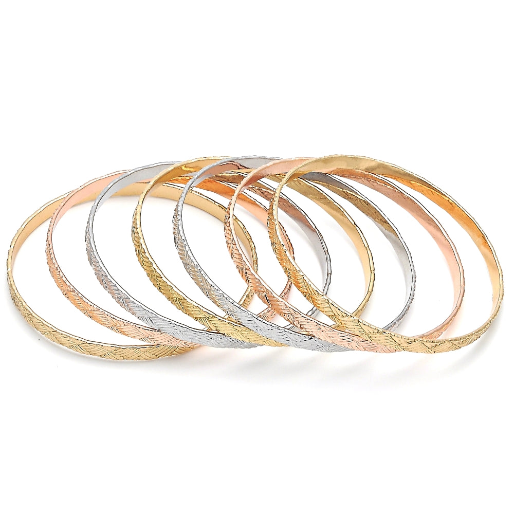Oro Laminado Semanario Bangle, Gold Filled Style Polished, Tricolor