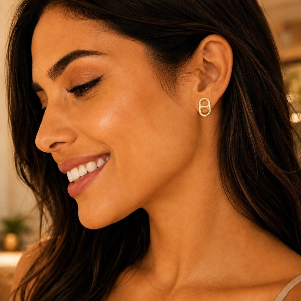 Oro Laminado Stud Earring, Gold Filled Style Puff Mariner Design, Polished, Golden Finish