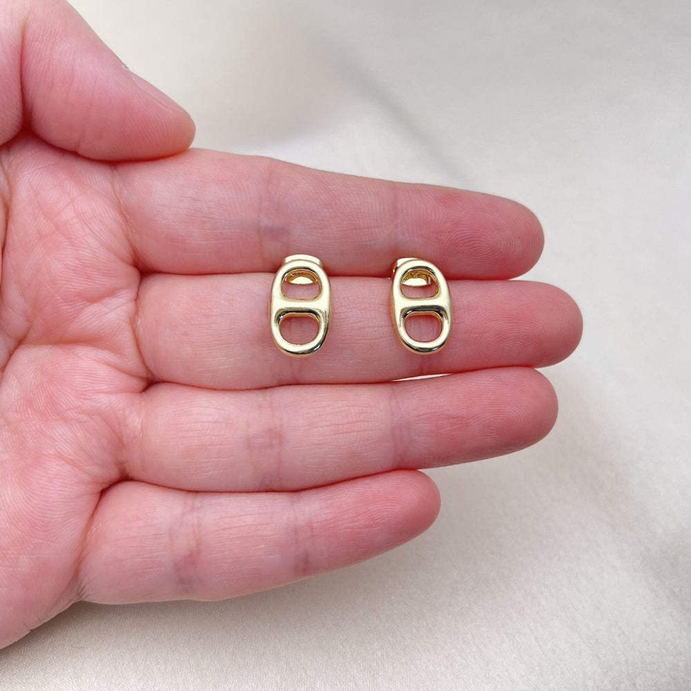 Oro Laminado Stud Earring, Gold Filled Style Puff Mariner Design, Polished, Golden Finish