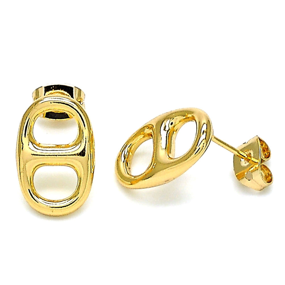 Oro Laminado Stud Earring, Gold Filled Style Puff Mariner Design, Polished, Golden Finish