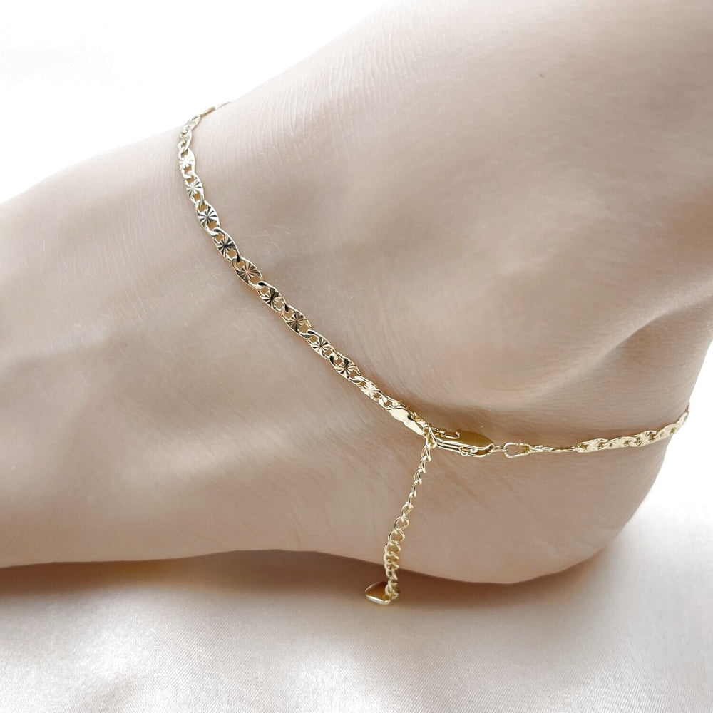 Oro Laminado Basic Anklet, Gold Filled Style Mariner Design, Diamond Cutting Finish, Golden Finish