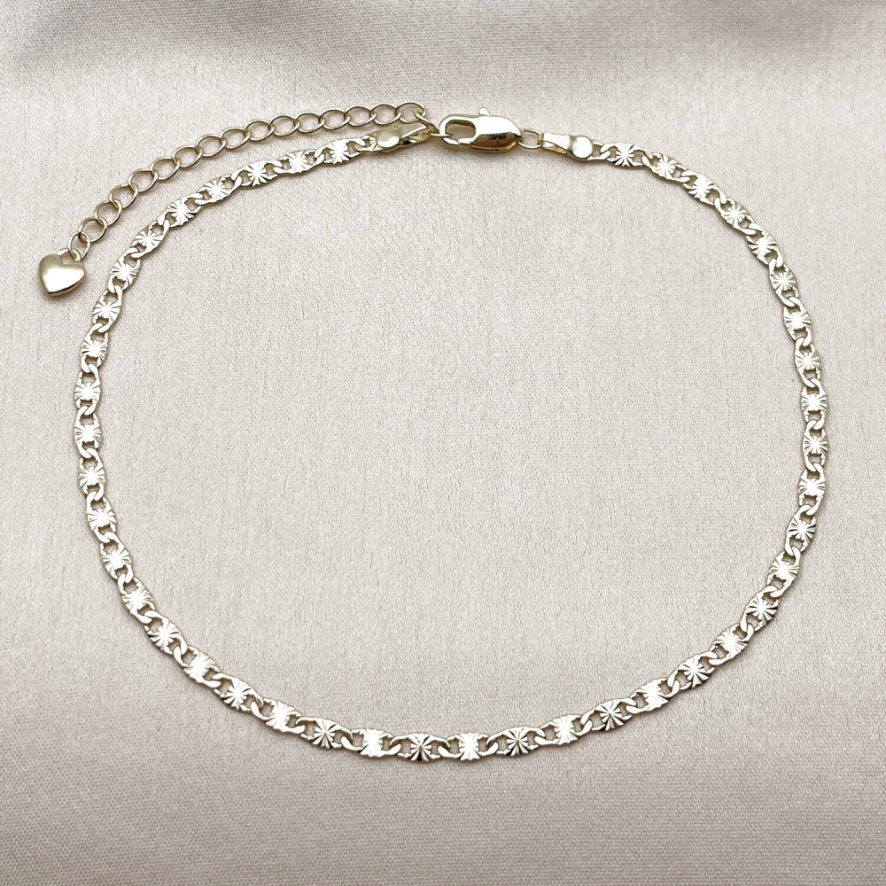 Oro Laminado Basic Anklet, Gold Filled Style Mariner Design, Diamond Cutting Finish, Golden Finish