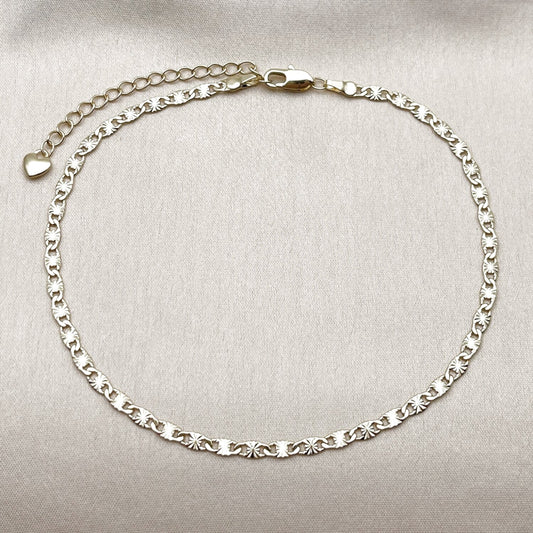Oro Laminado Basic Anklet, Gold Filled Style Mariner Design, Diamond Cutting Finish, Golden Finish