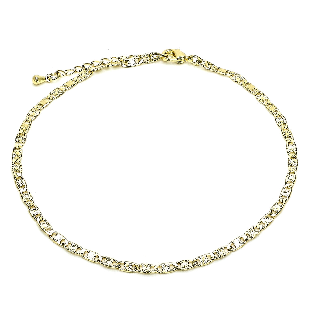 Oro Laminado Basic Anklet, Gold Filled Style Mariner Design, Diamond Cutting Finish, Golden Finish
