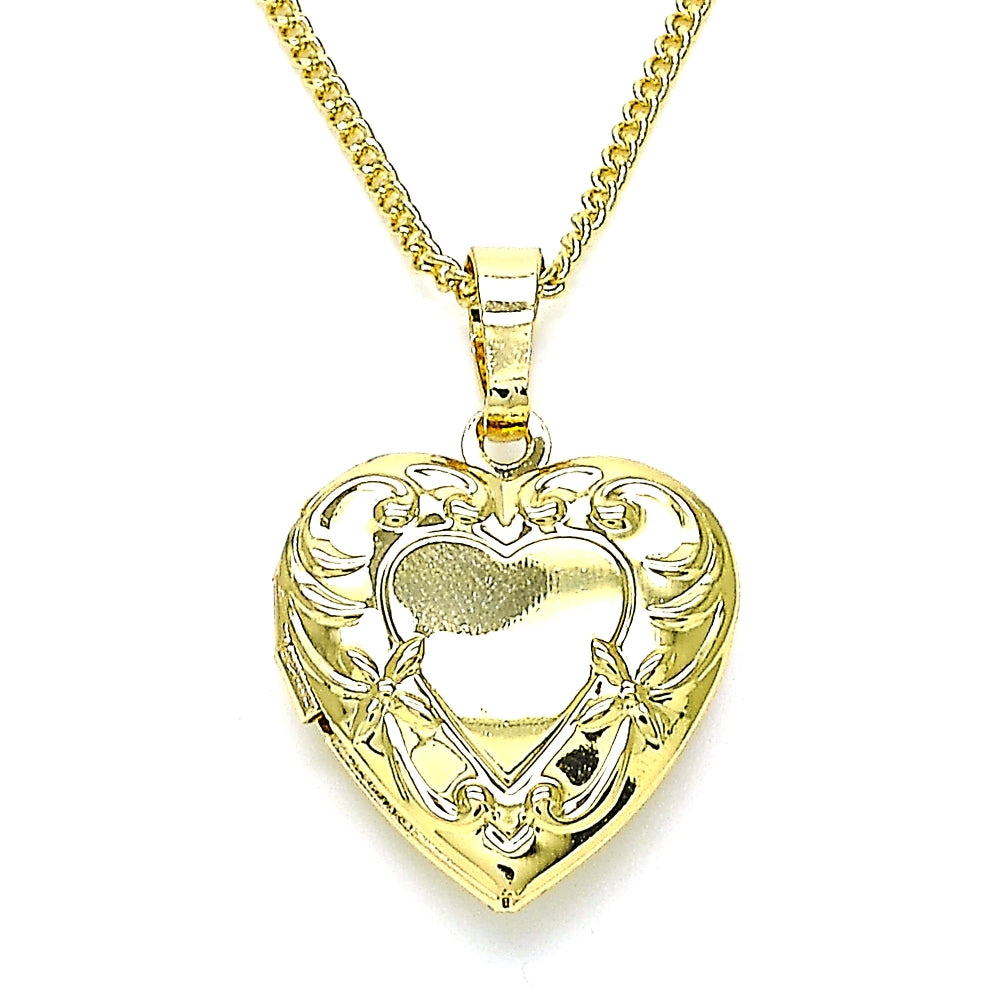 Oro Laminado Pendant Necklace, Gold Filled Style Heart and Flower Design, Polished, Golden Finish