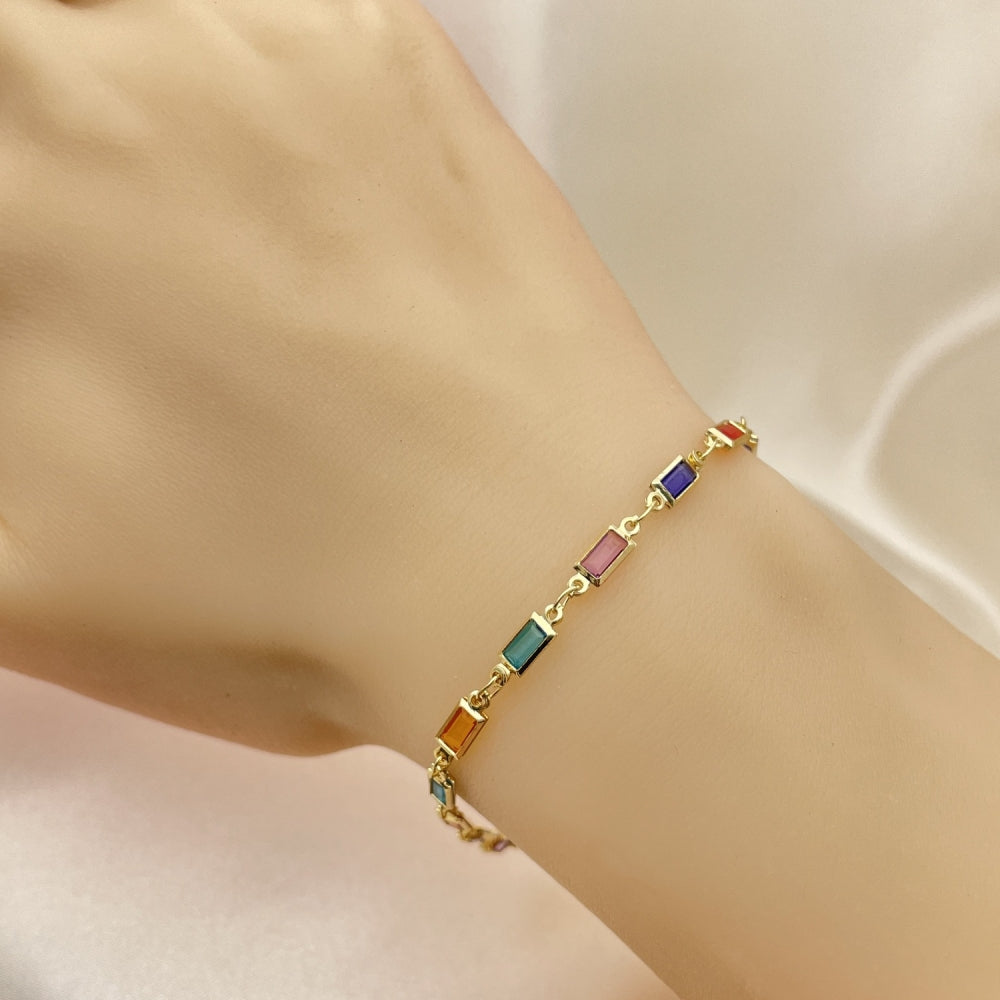 Oro Laminado Fancy Bracelet, Gold Filled Style with Multicolor Crystal, Polished, Golden Finish
