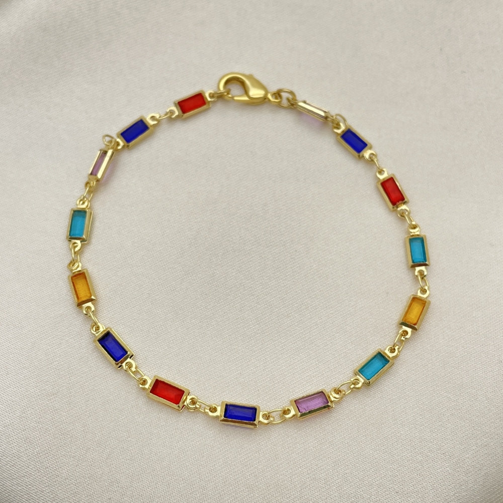 Oro Laminado Fancy Bracelet, Gold Filled Style with Multicolor Crystal, Polished, Golden Finish