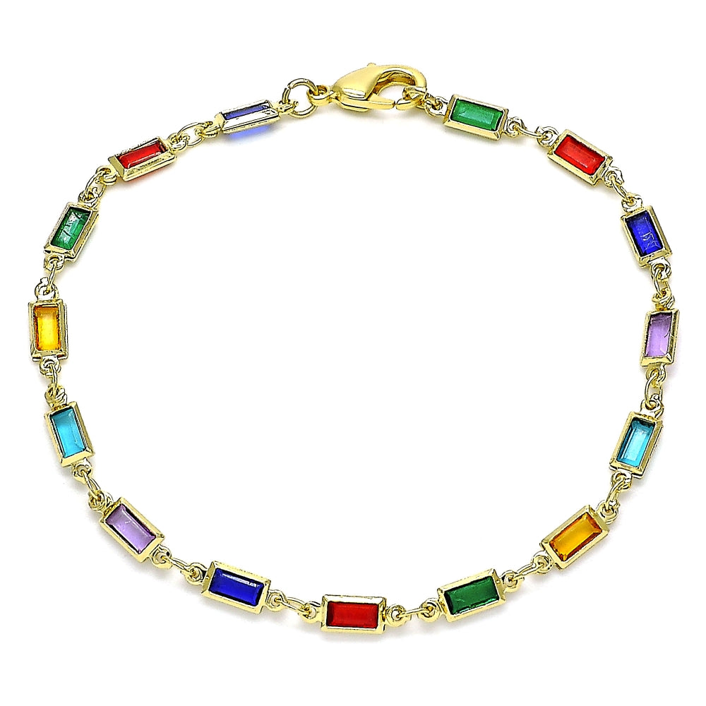 Oro Laminado Fancy Bracelet, Gold Filled Style with Multicolor Crystal, Polished, Golden Finish