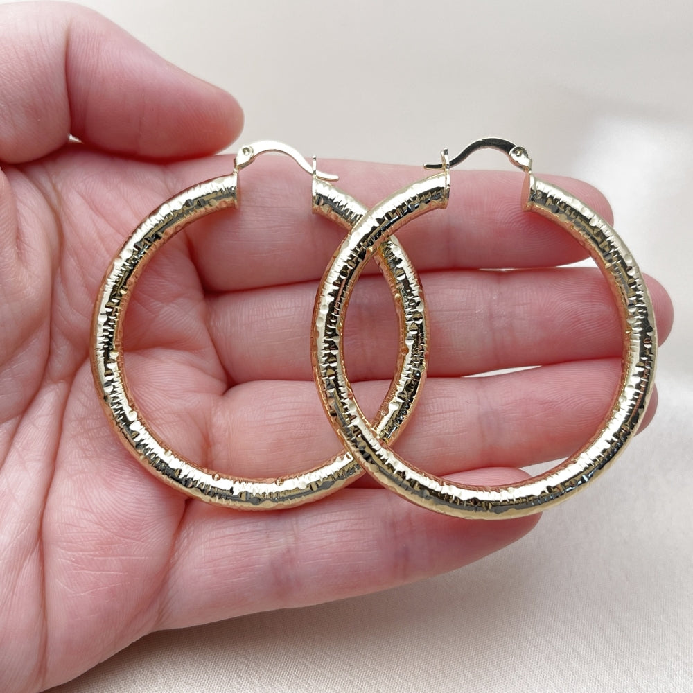 Oro Laminado Large Hoop, Gold Filled Style Hollow Design, Polished, Golden Finish