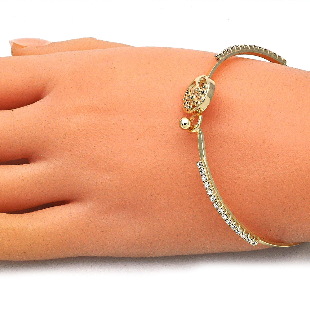 Oro Laminado Individual Bangle, Gold Filled Style Tree Design, with Multicolor Micro Pave and White Crystal, Polished, Golden Finish