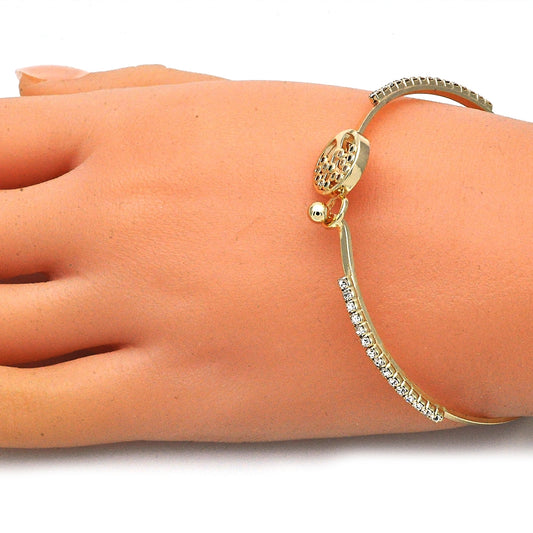 Oro Laminado Individual Bangle, Gold Filled Style Tree Design, with Multicolor Micro Pave and White Crystal, Polished, Golden Finish