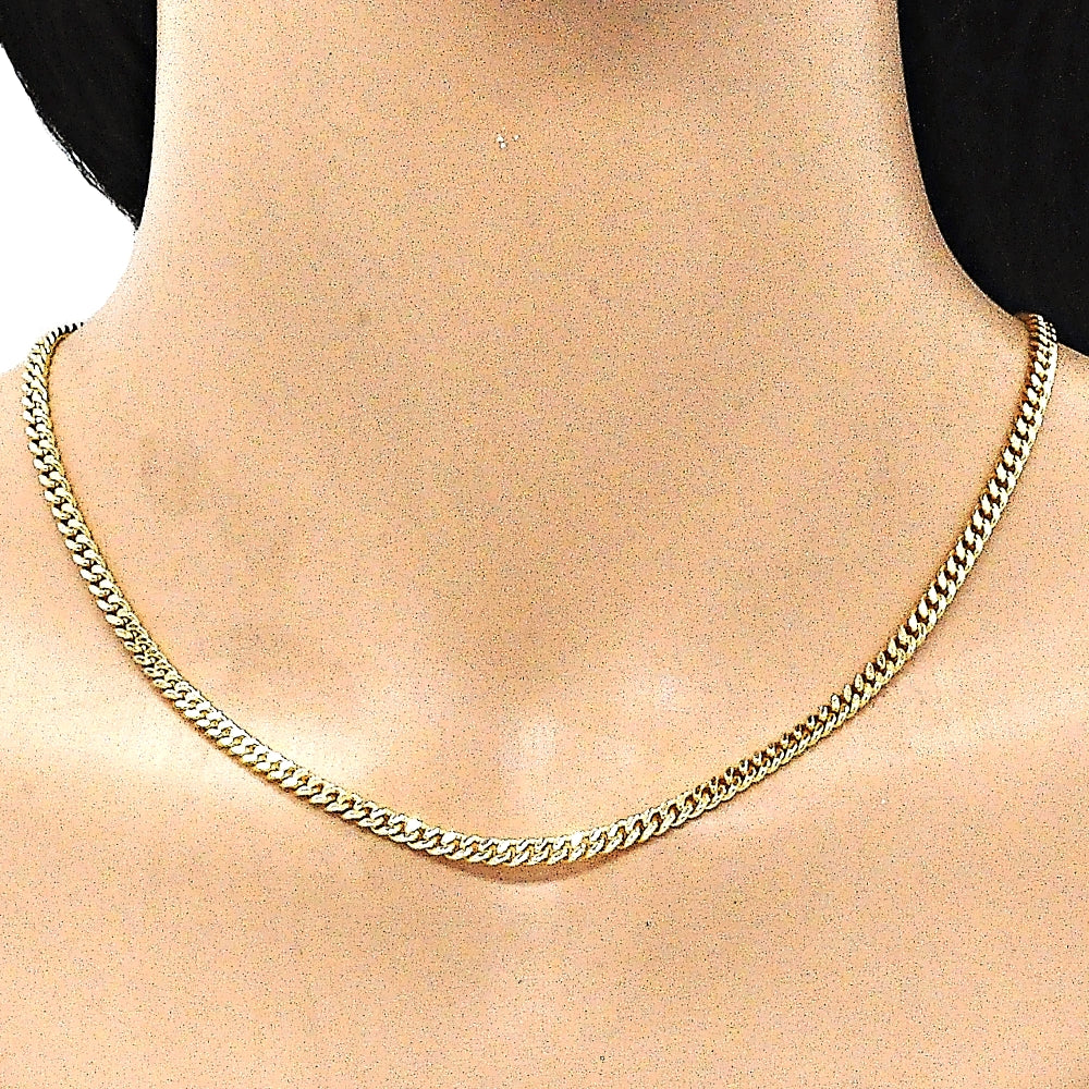 Oro Laminado Basic Necklace, Gold Filled Style Miami Cuban Design, Polished, Golden Finish