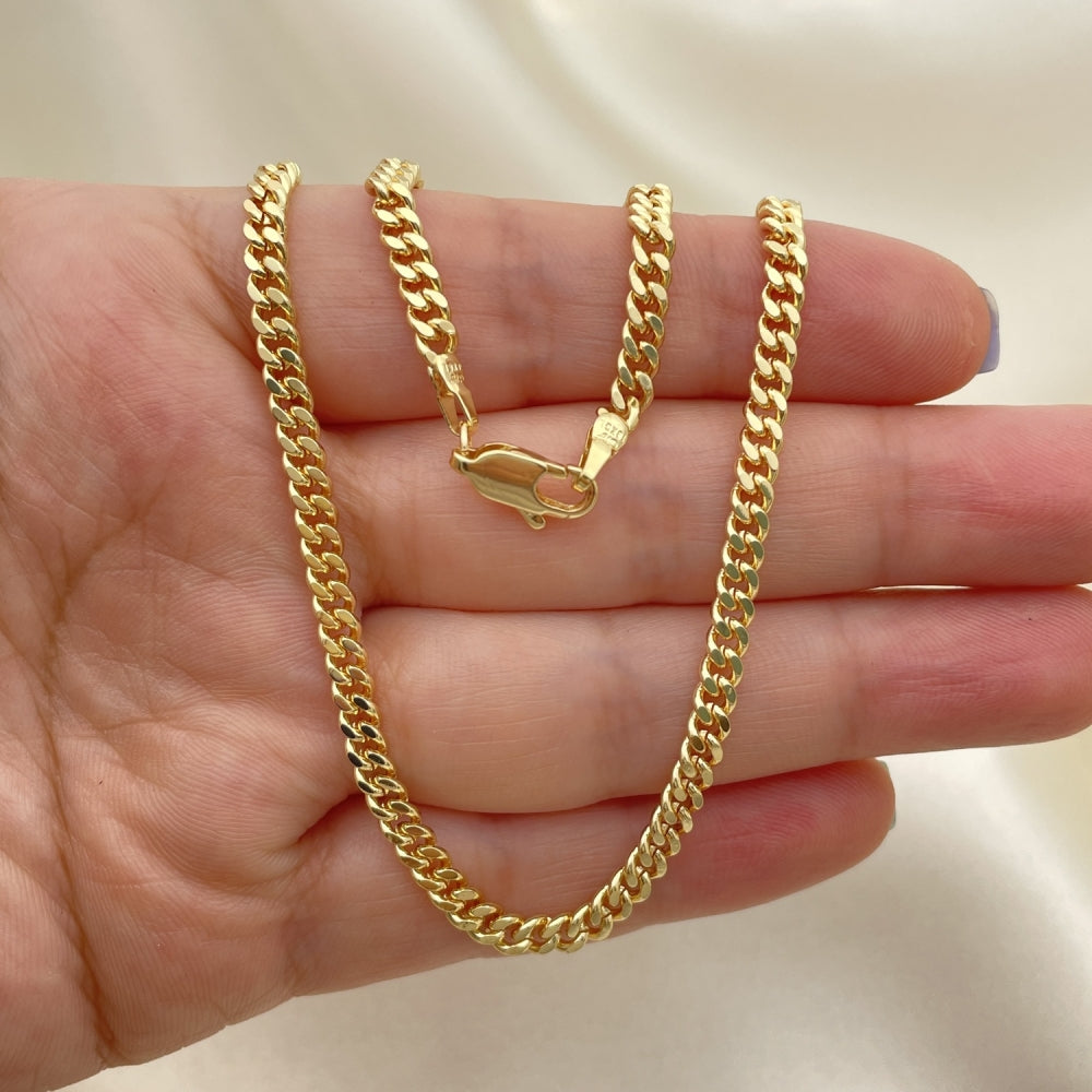 Oro Laminado Basic Necklace, Gold Filled Style Miami Cuban Design, Polished, Golden Finish