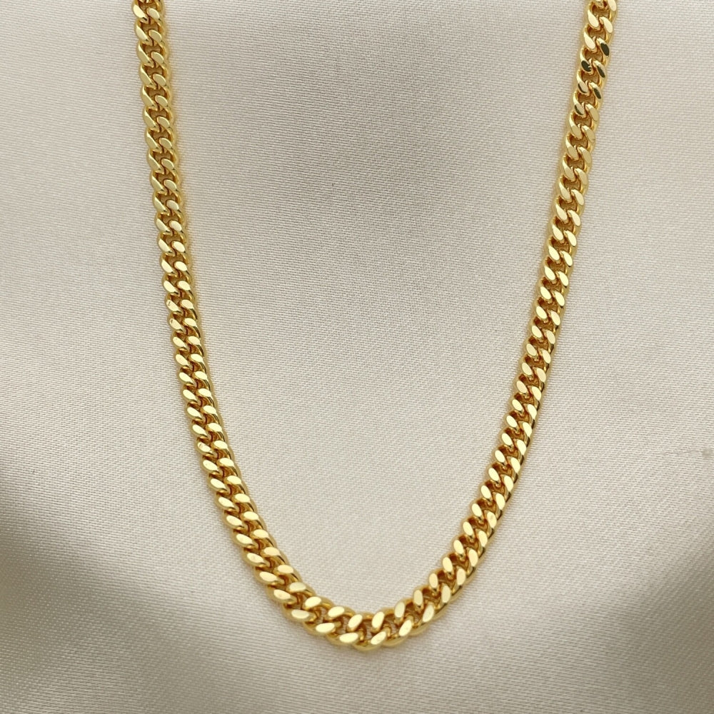 Oro Laminado Basic Necklace, Gold Filled Style Miami Cuban Design, Polished, Golden Finish