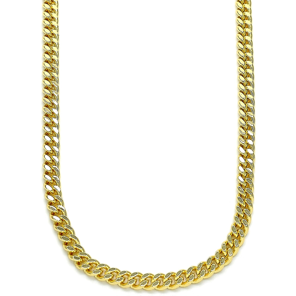 Oro Laminado Basic Necklace, Gold Filled Style Miami Cuban Design, Polished, Golden Finish