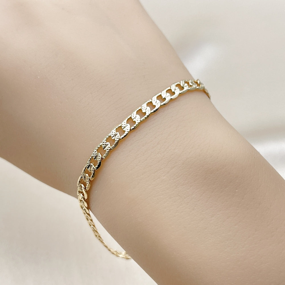 Oro Laminado Basic Bracelet, Gold Filled Style Curb Design, Polished, Golden Finish